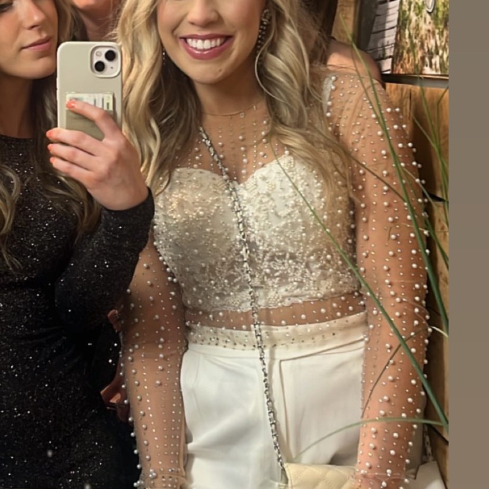 Windsor: Pretty In Pearls Hand Beaded Bustier & Beautifully Beaded Mesh Crop Top
